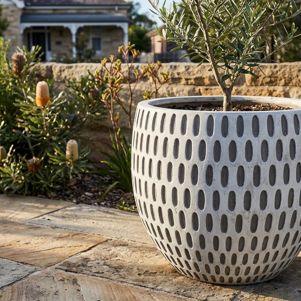 Grey White Grid X Large Cement Pot - 700mm x 590mm - Image 2
